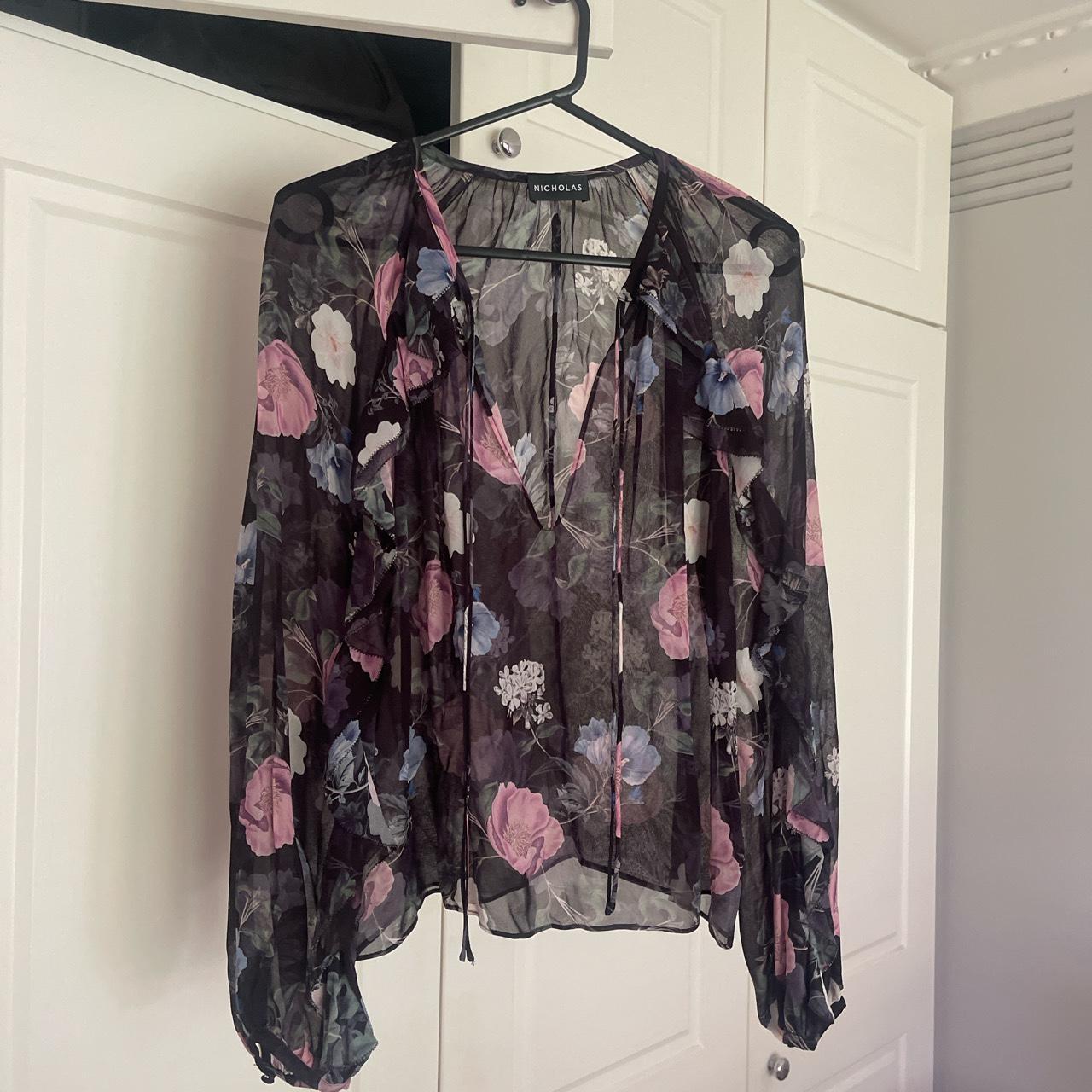 Nicholas sheer floral silk blouse. Ruffle detail... - Depop