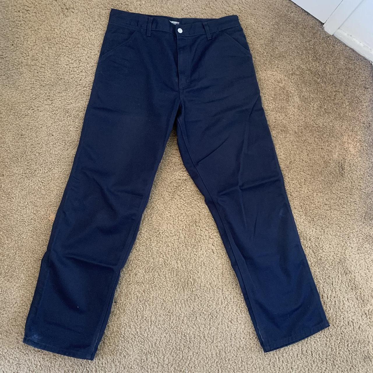 Carhartt WIP Men's Blue and Navy Trousers | Depop