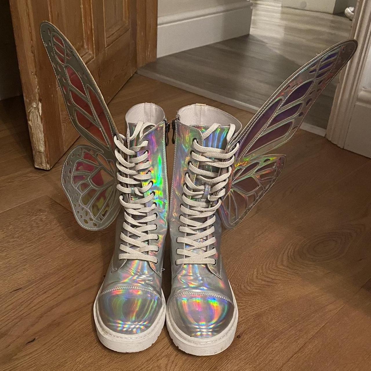 dolls kill holographic butterfly boots
