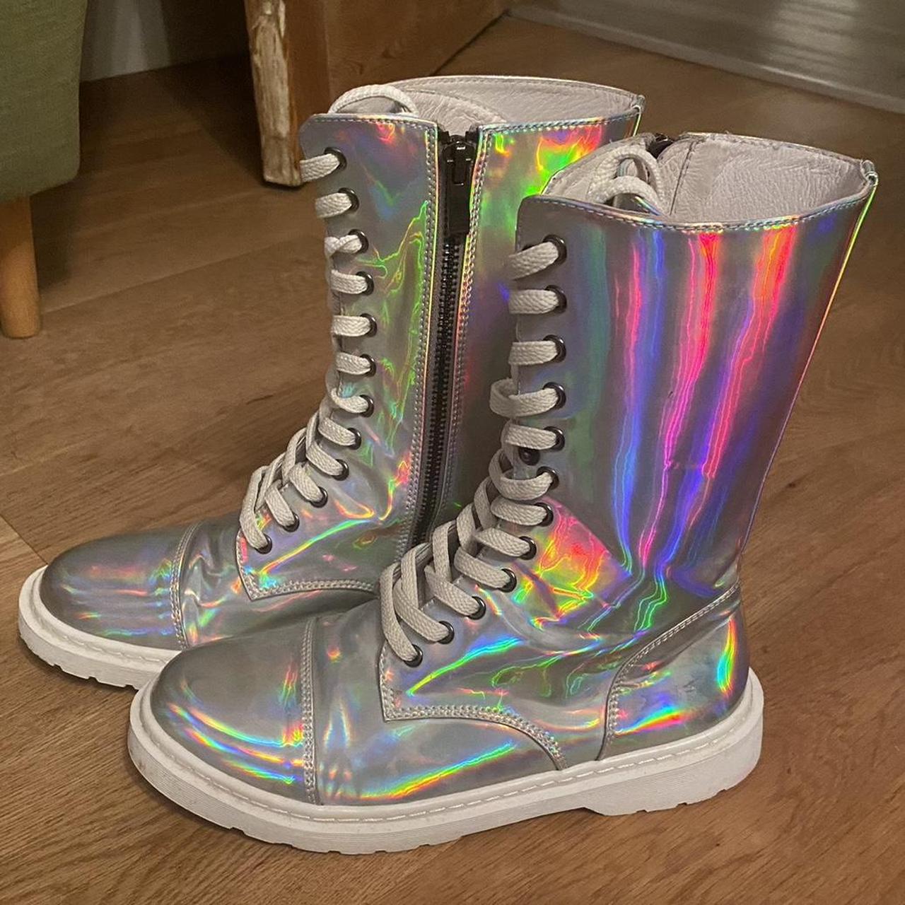 dolls kill holographic boots