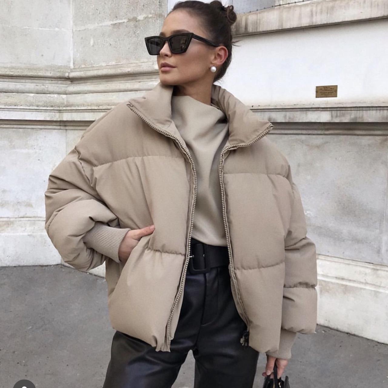 Zara Camel Oversized Puffer Jacket in Size XS.... - Depop