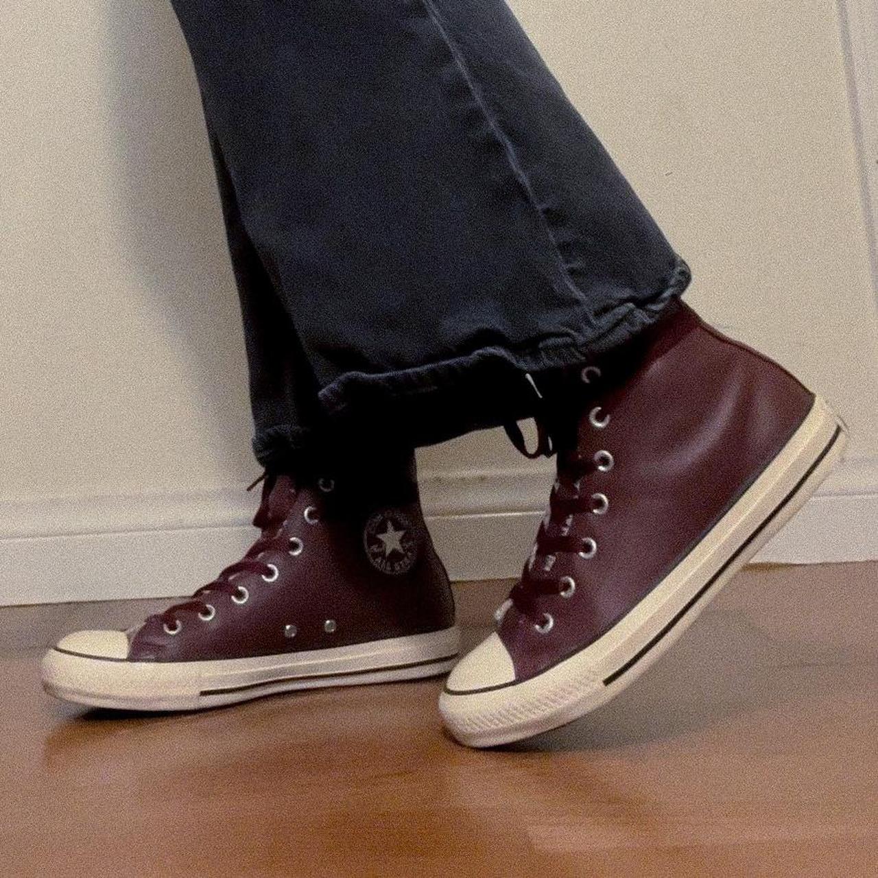 Ladies burgundy leather store converse