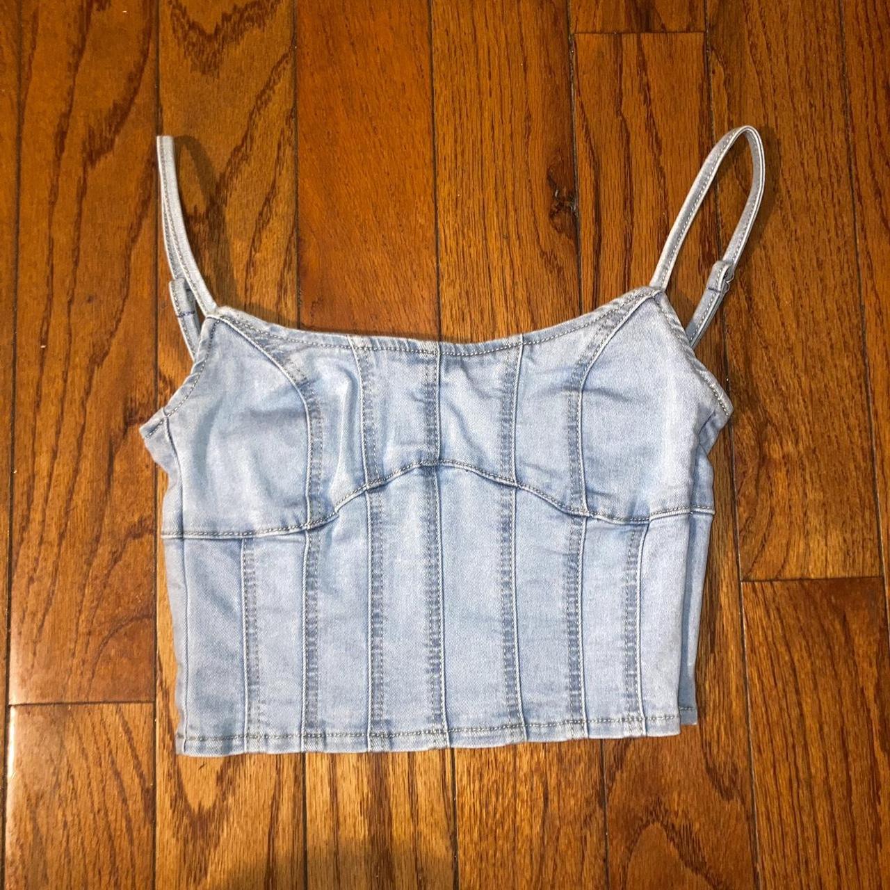 Light wash denim tank top, side zipper closure.... Depop