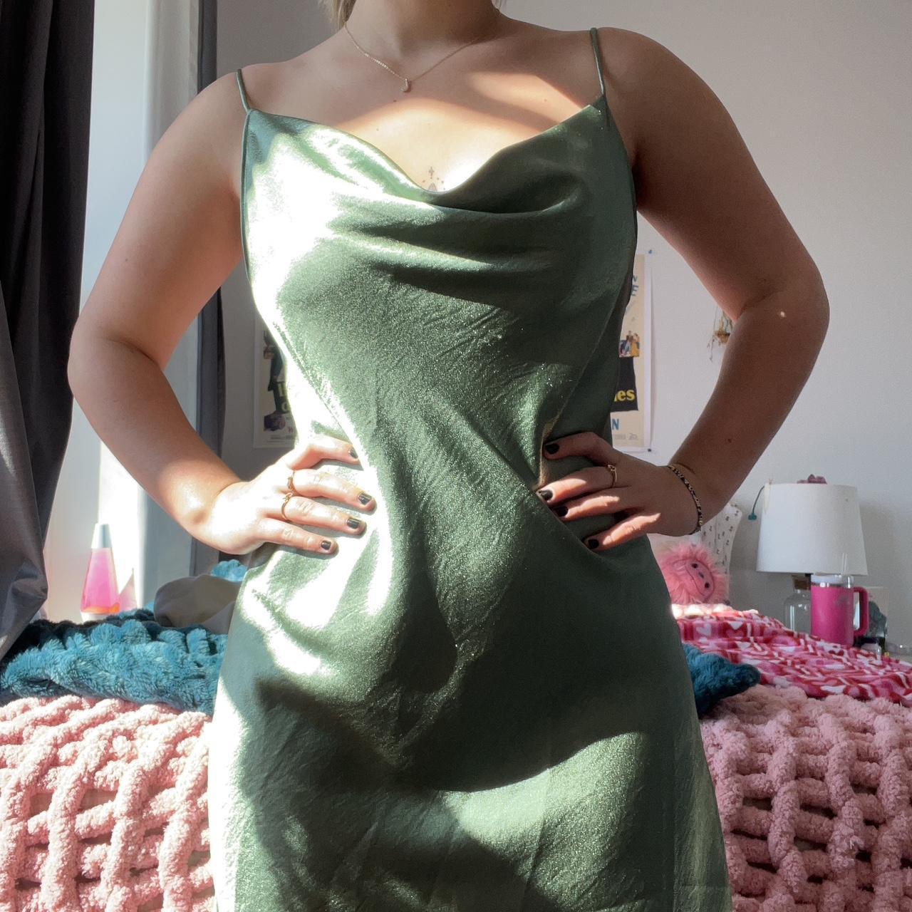 very pretty sage green slip dress with adjustable... Depop