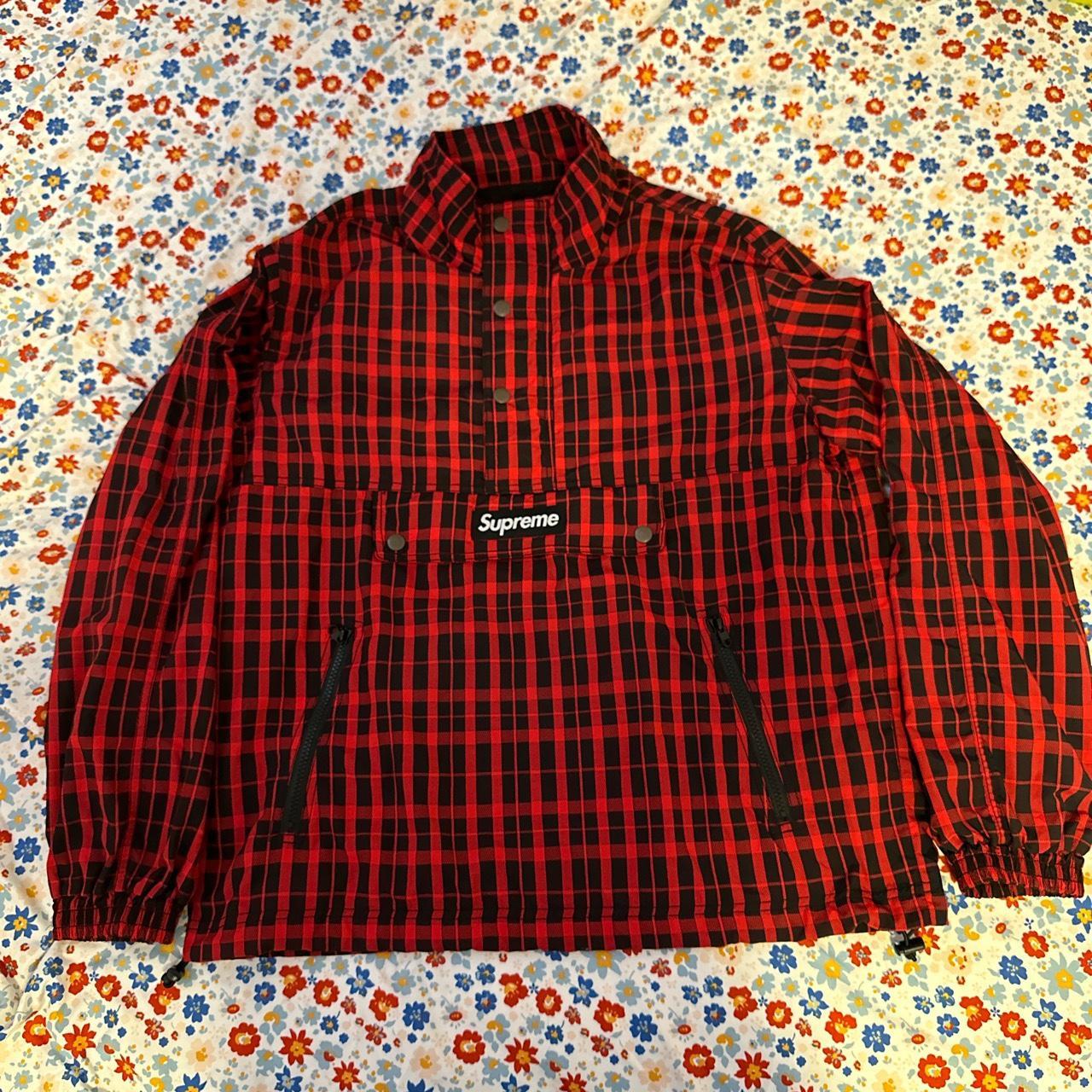 Supreme FW18 Nylon Plaid Pullover Men's Red Size... - Depop