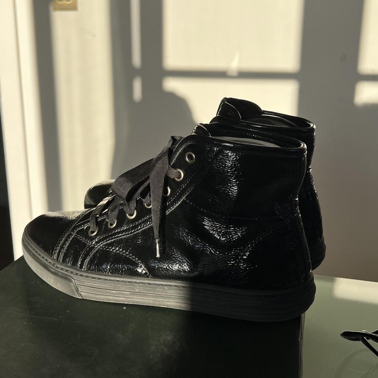 Black patent Gucci high top trainers EU 38. Black. Depop