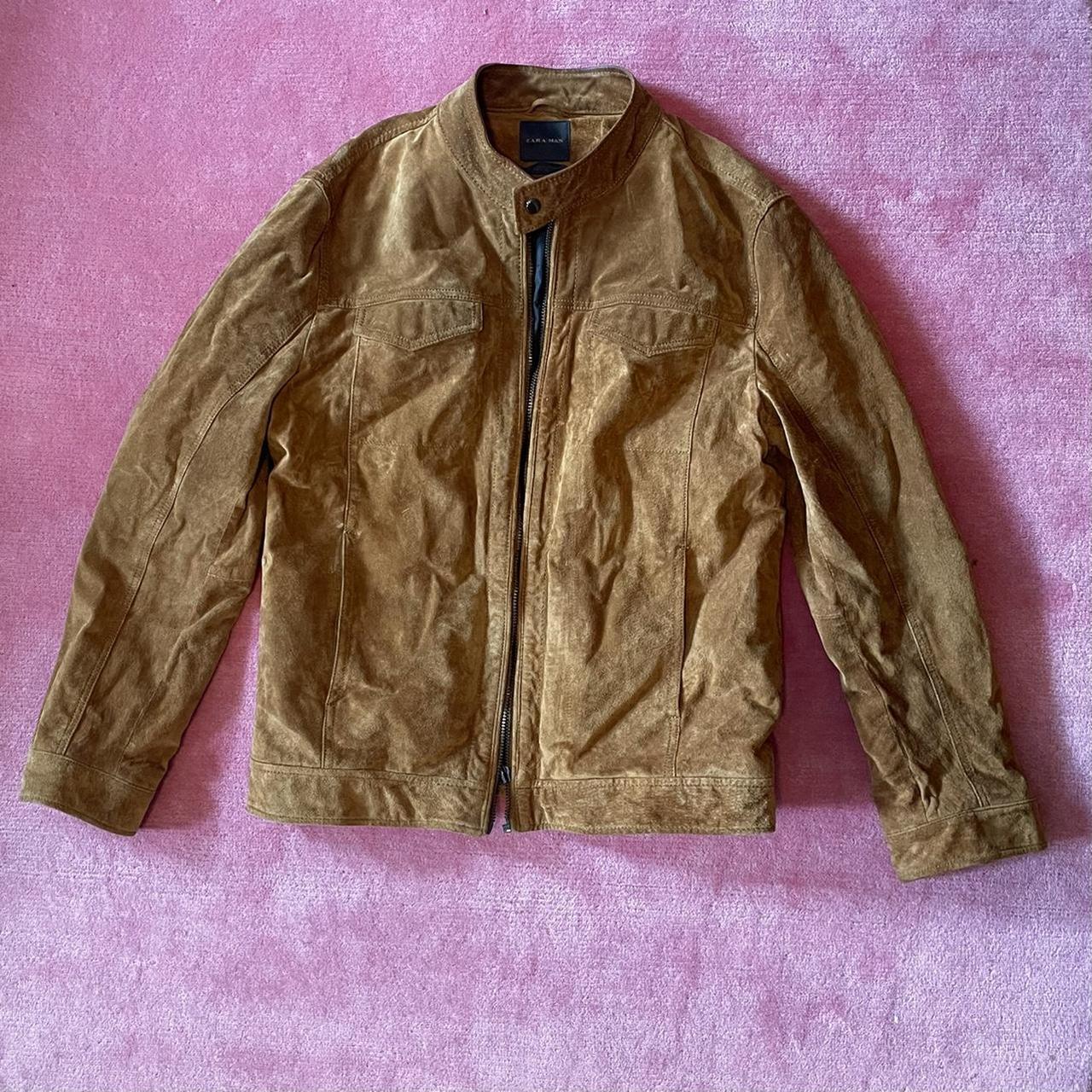 Zara man brown suede jacket. Zips up the front with... - Depop