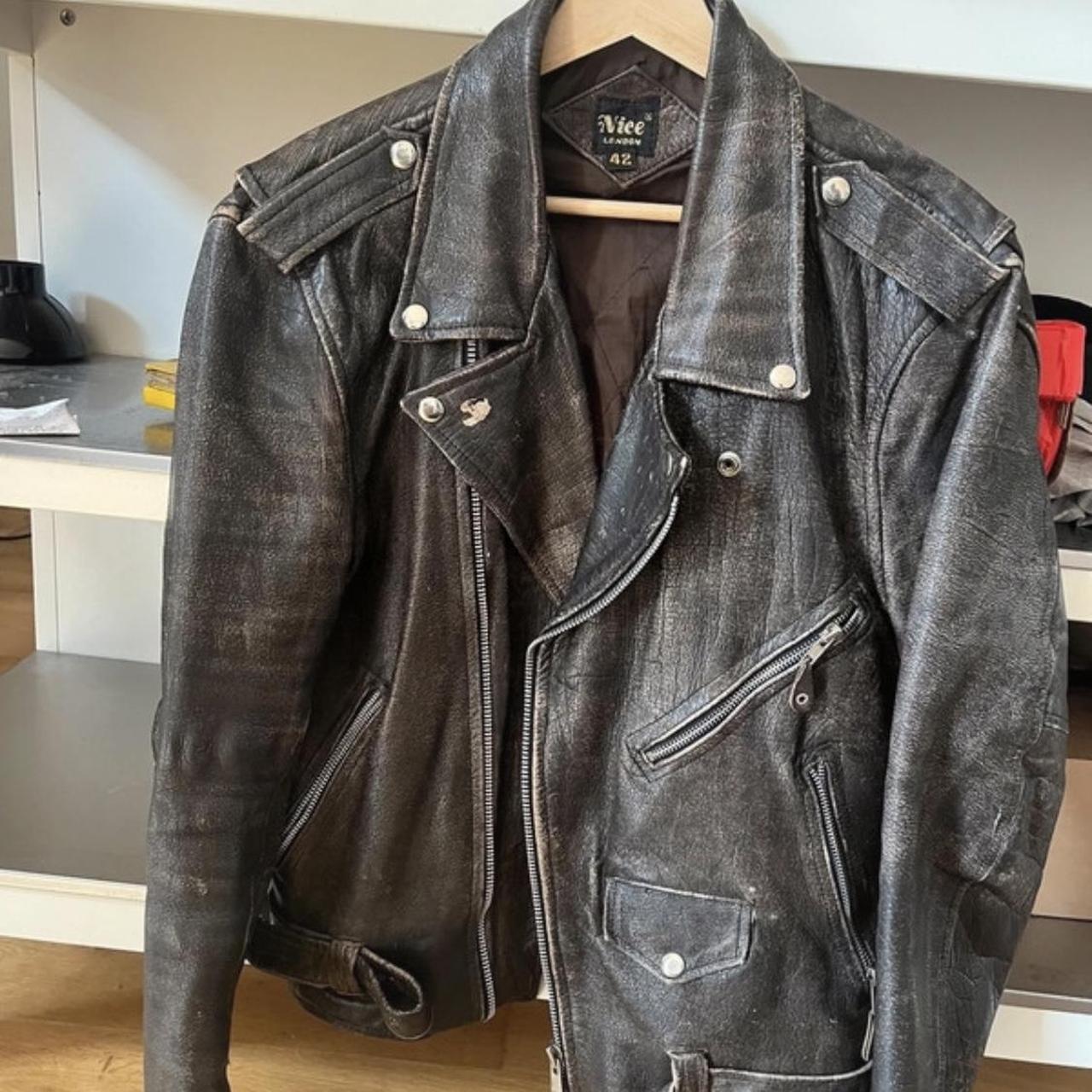 A vintage fit leather jacket. Bought from a vintage... - Depop