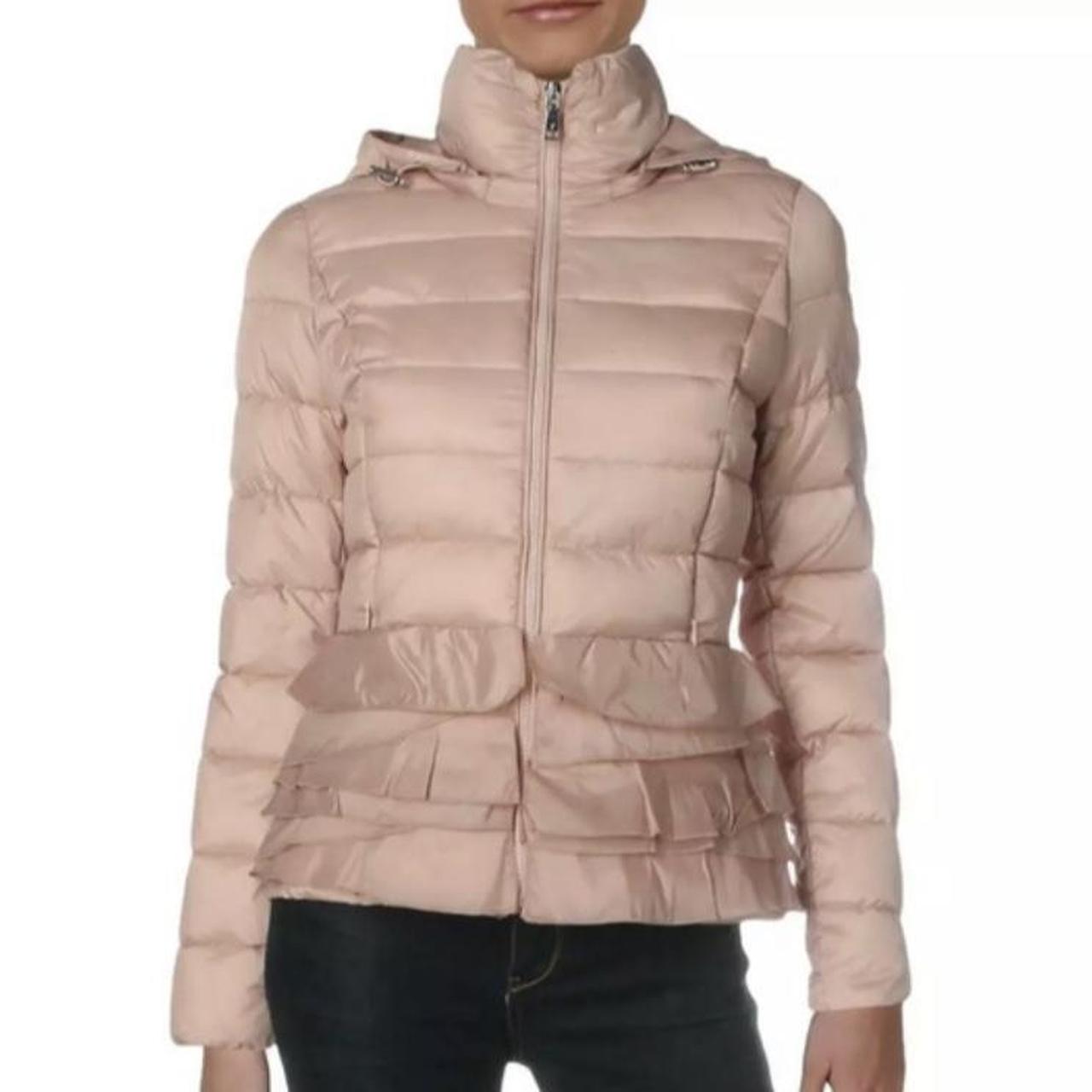 T tahari sale ruffled puffer coat