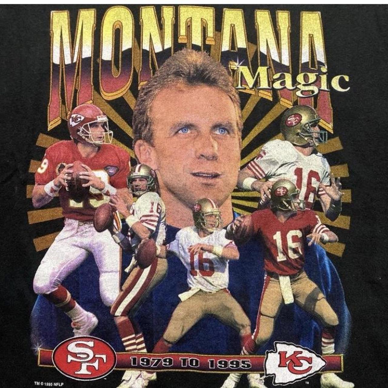 1995 Joe Montana Magic KC Chiefs San Francisco 49ers Salem Sportswear NFL T  Shirt Size Medium – Rare VNTG