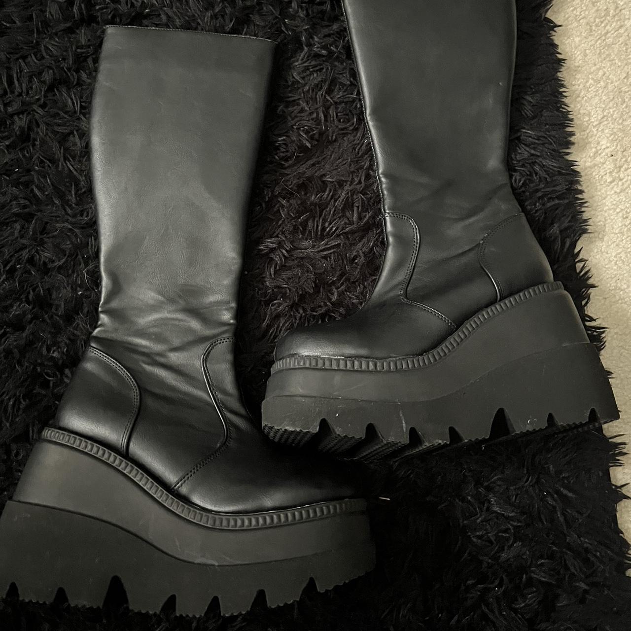 demonia black knee high boots