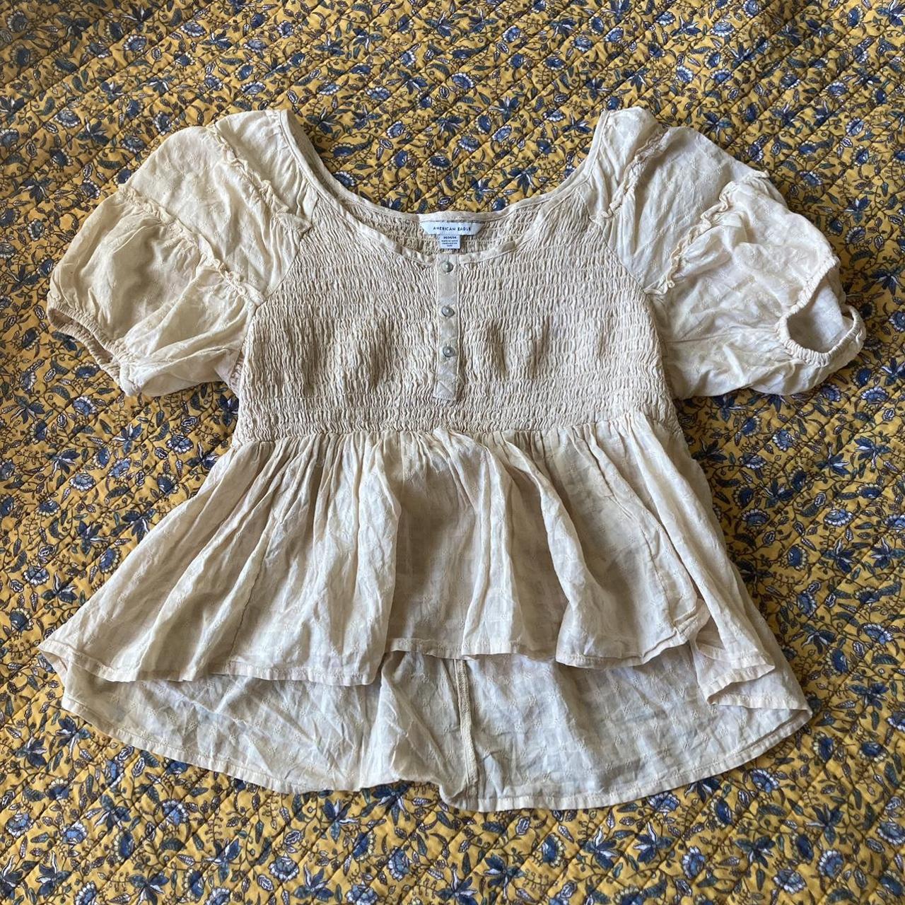 American Eagle Women's Cream Blouse | Depop