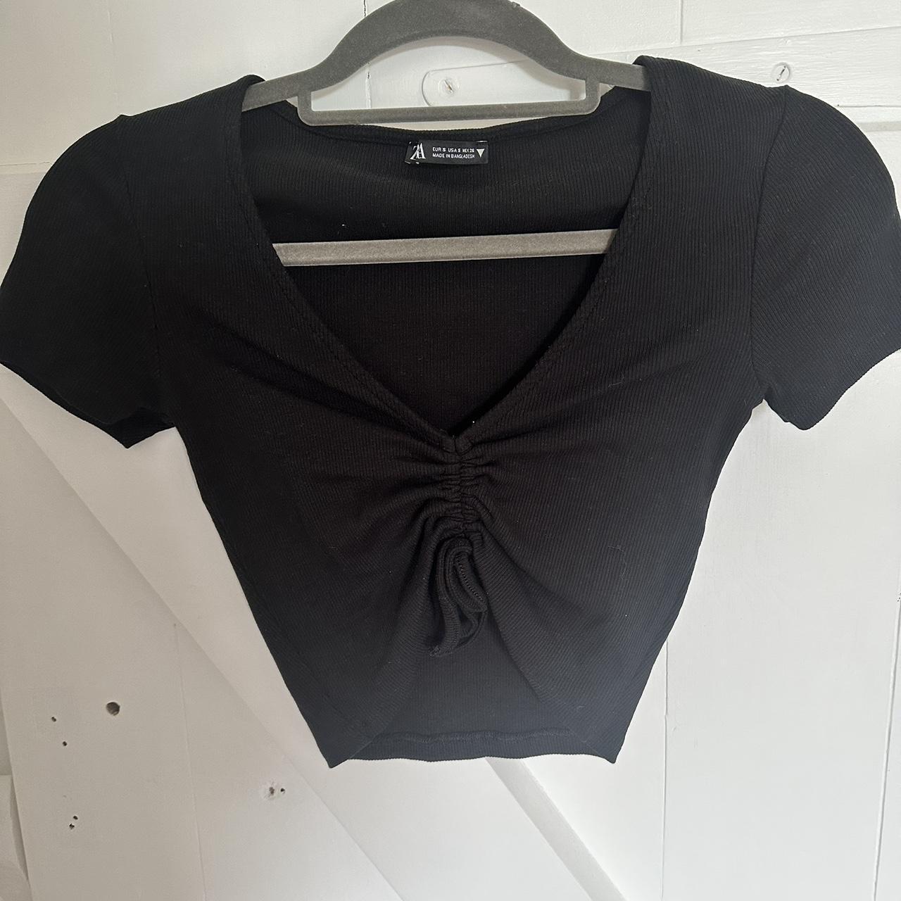 Zara ribbed adjustable black crop top Never worn so... - Depop