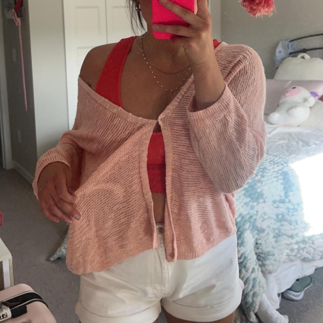 Thrifted oversized baby pink cardigan Depop