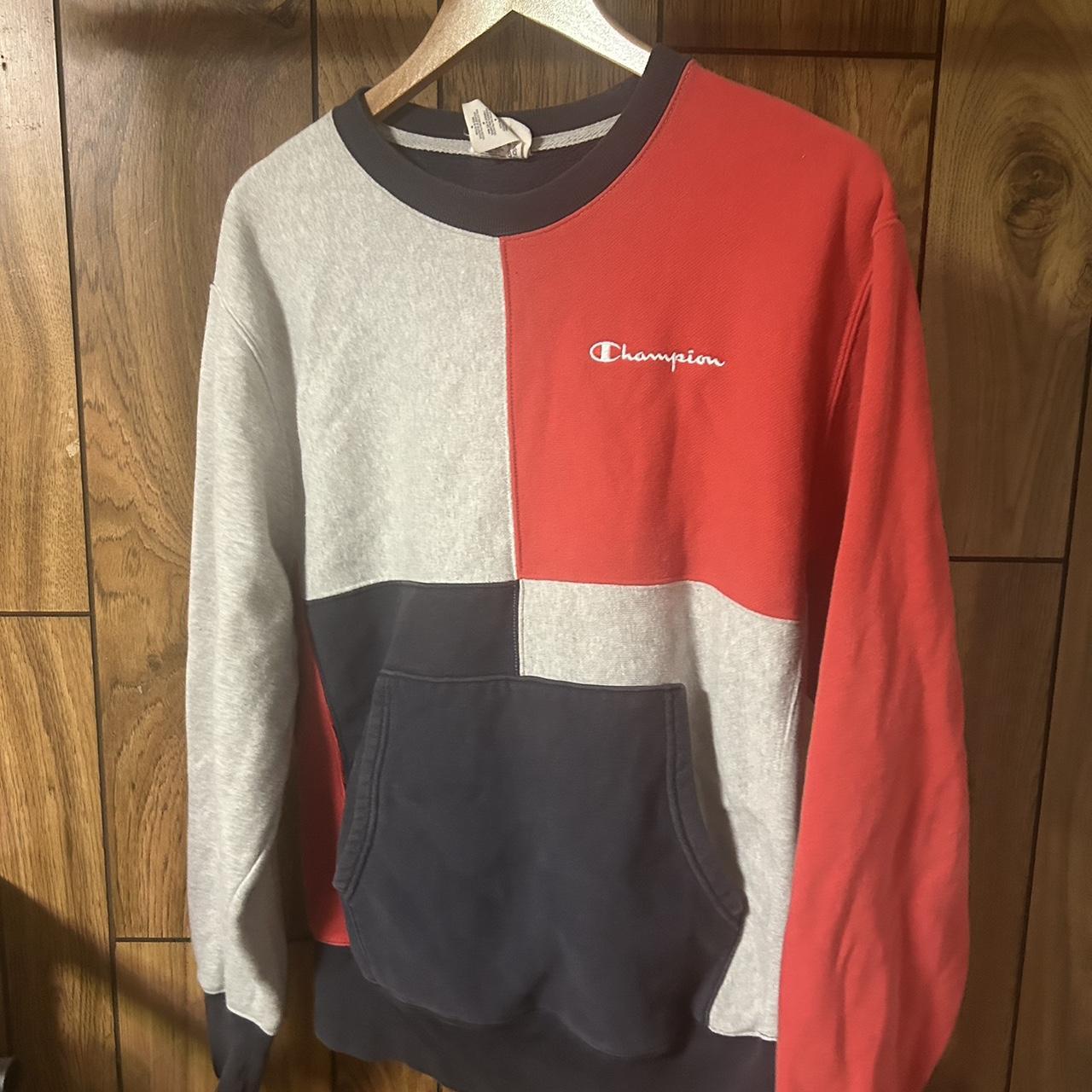 Champion red and blue hot sale sweatshirt