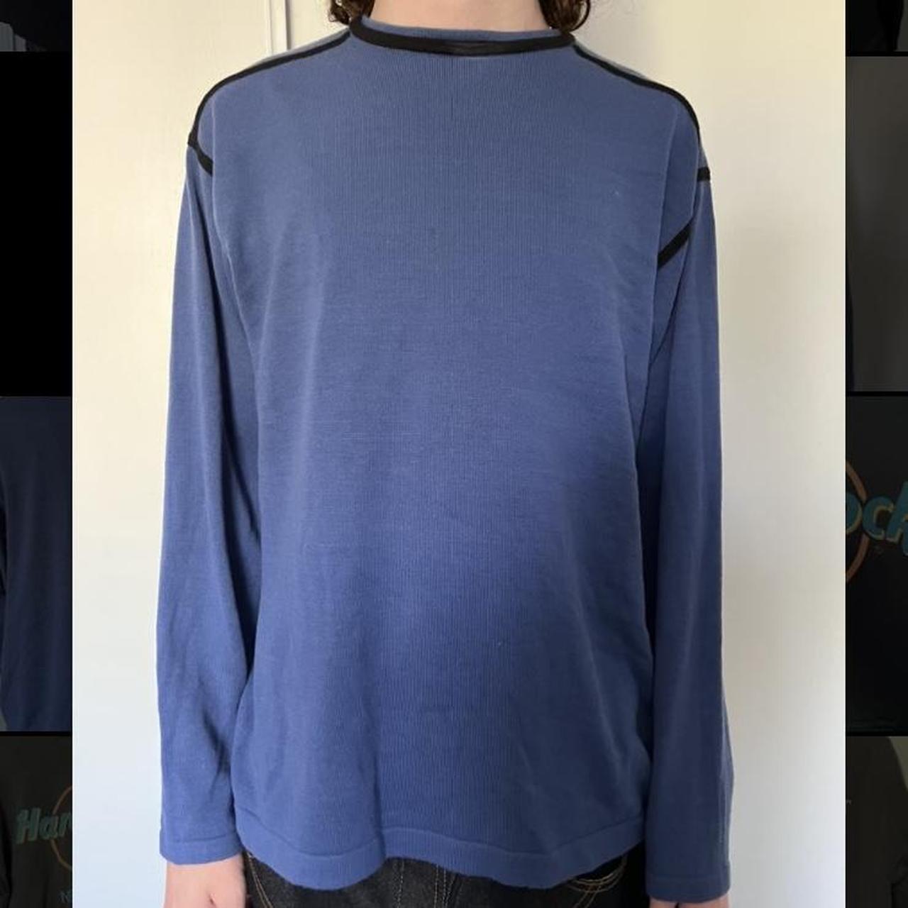 Blue long sleeve / sweater with black collar and... - Depop