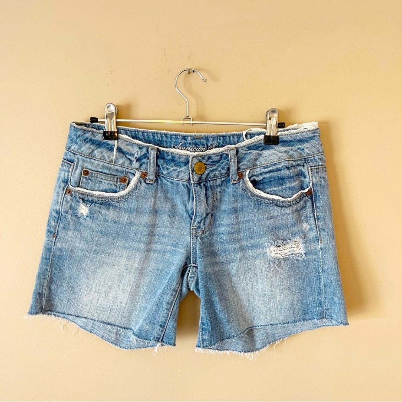 AMERICAN EAGLE  Denim Lace Trim Denim Shorts Sz - Depop