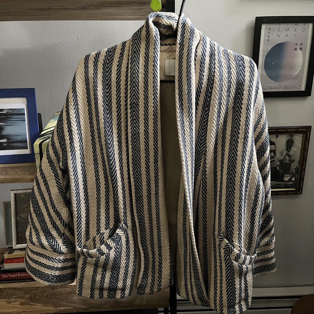 IRO blue and white striped kimono style coatigan... Depop