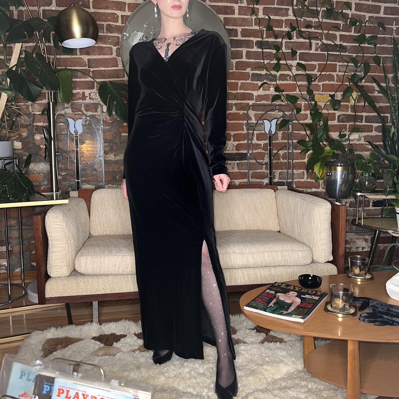 Vintage 90s Black Faux Wrap Long Sleeve Maxi Dress... - Depop