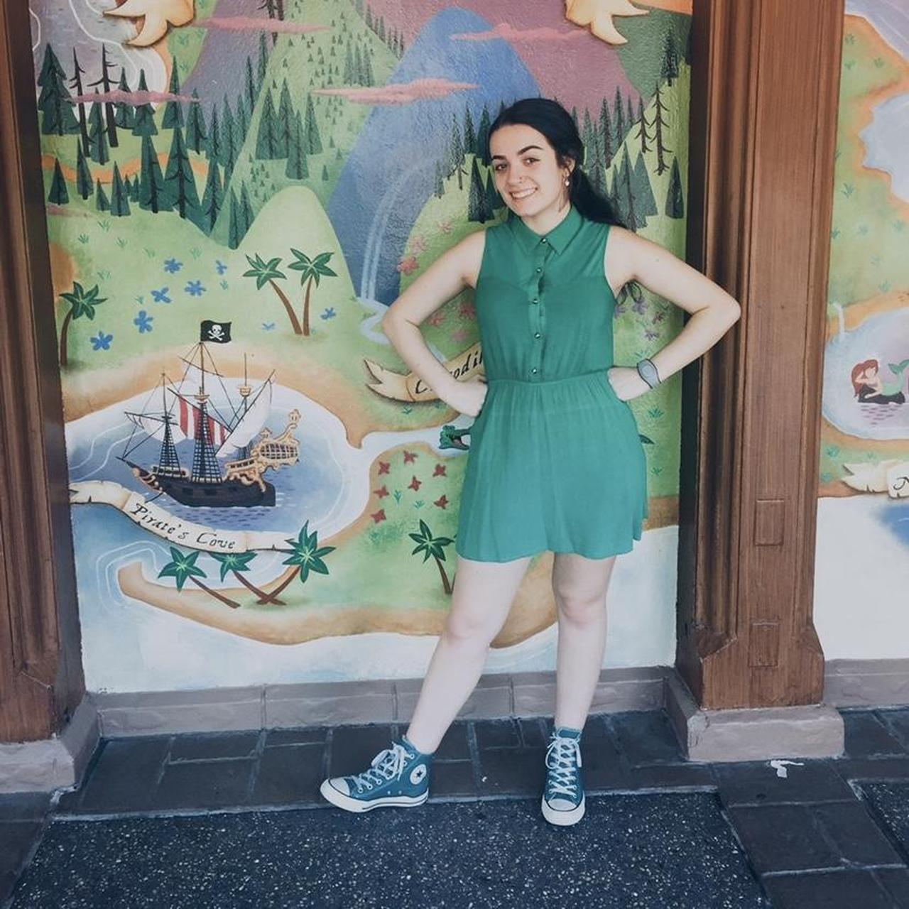 green dress with mesh and collar details very cute