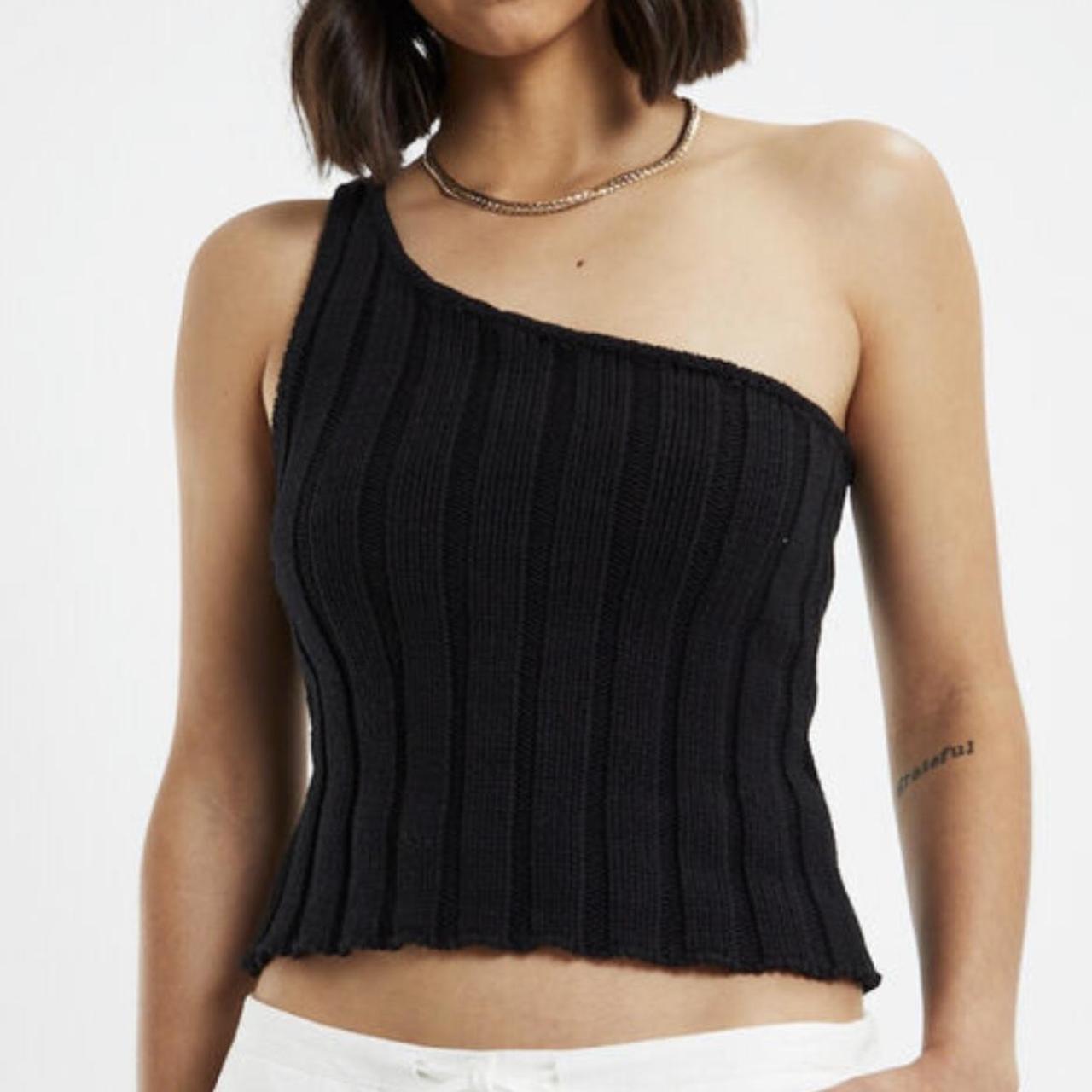 Subtitled Macey Knitted One Shoulder Top Black Size... Depop