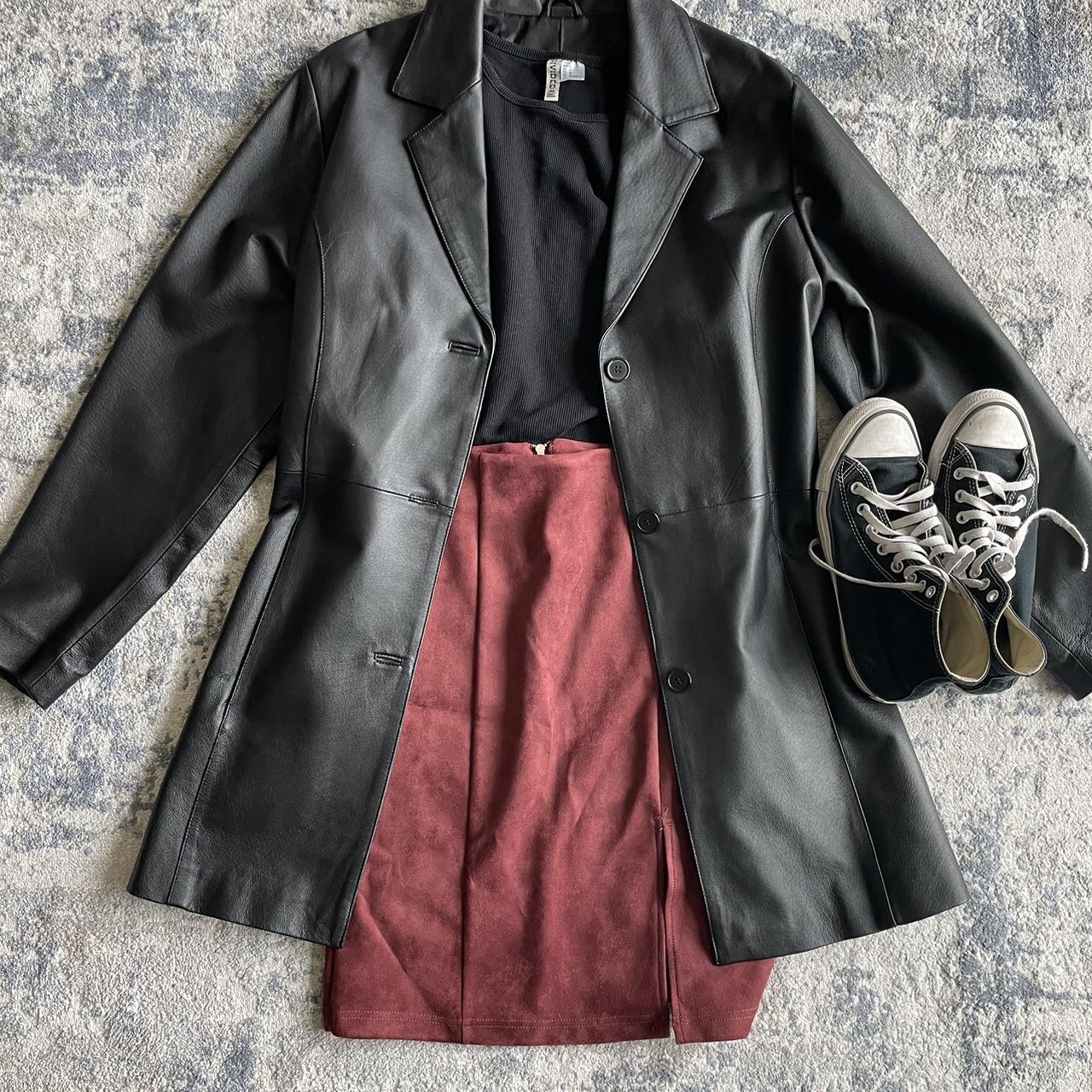 Sized small burgundy suede skirt. Originally from... - Depop
