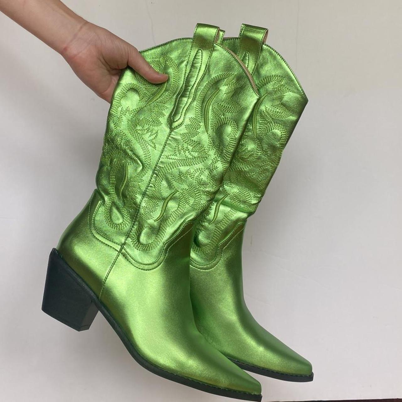 green metallic cowboy boots Free shipping 💚💚 Knee... Depop