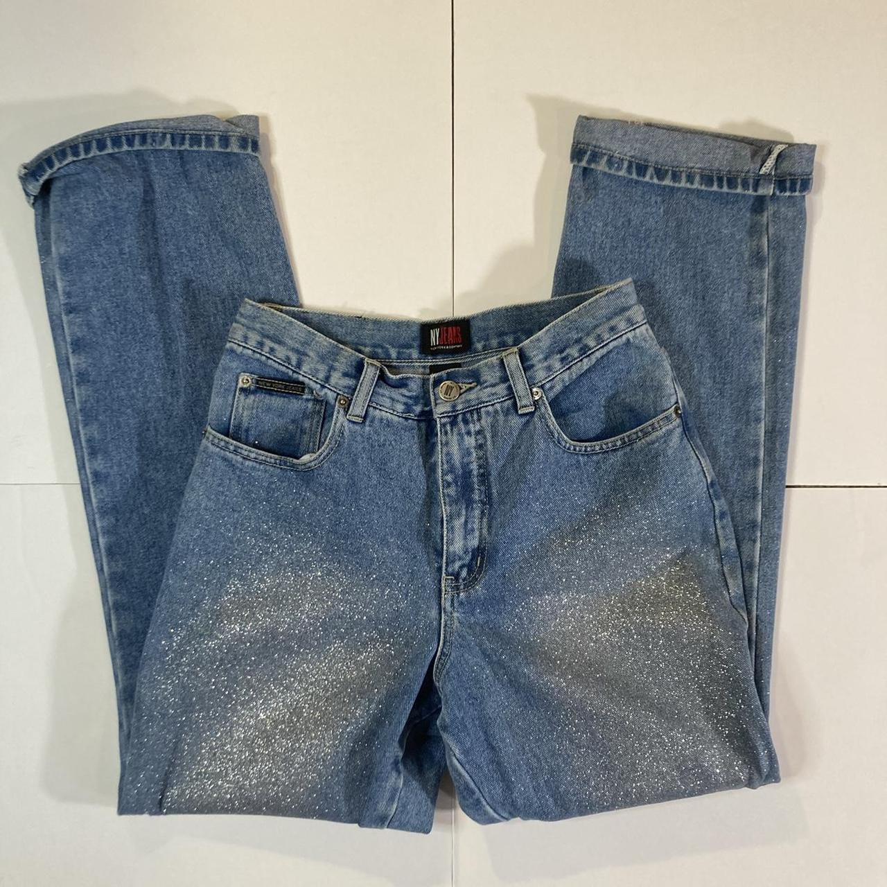 New York & Company Women's Blue and Silver Jeans | Depop