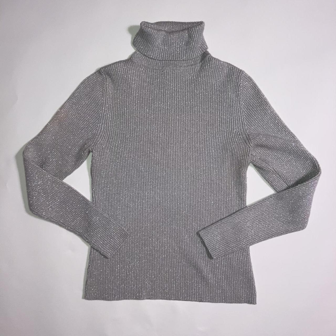 🤍 Silver metallic knit turtleneck sweater 🤍 Vintage... - Depop