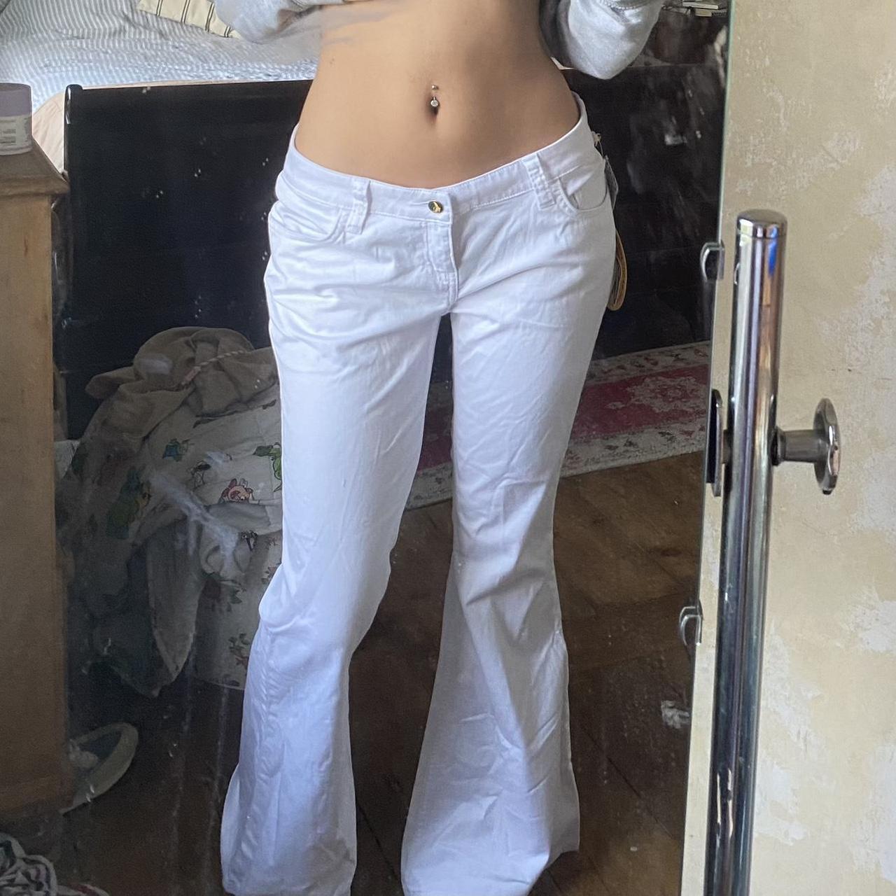 White low rise denim flare jeans Waist 30 and inseam... - Depop
