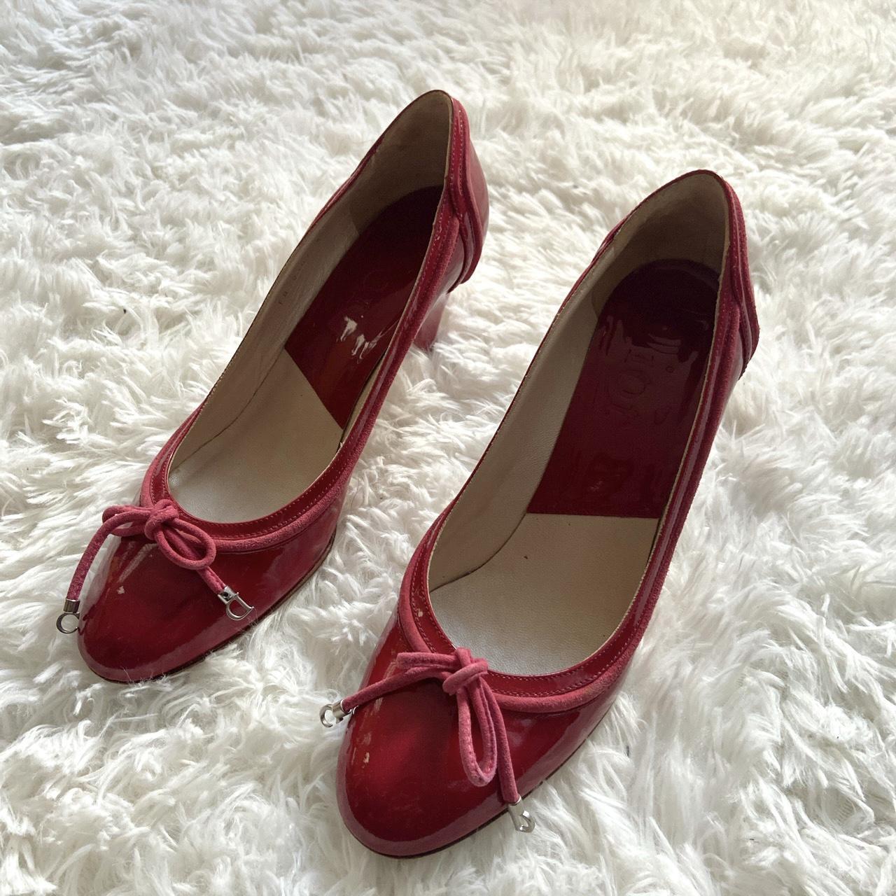 red patent Dior heeled ballet flat pumps with CD... - Depop
