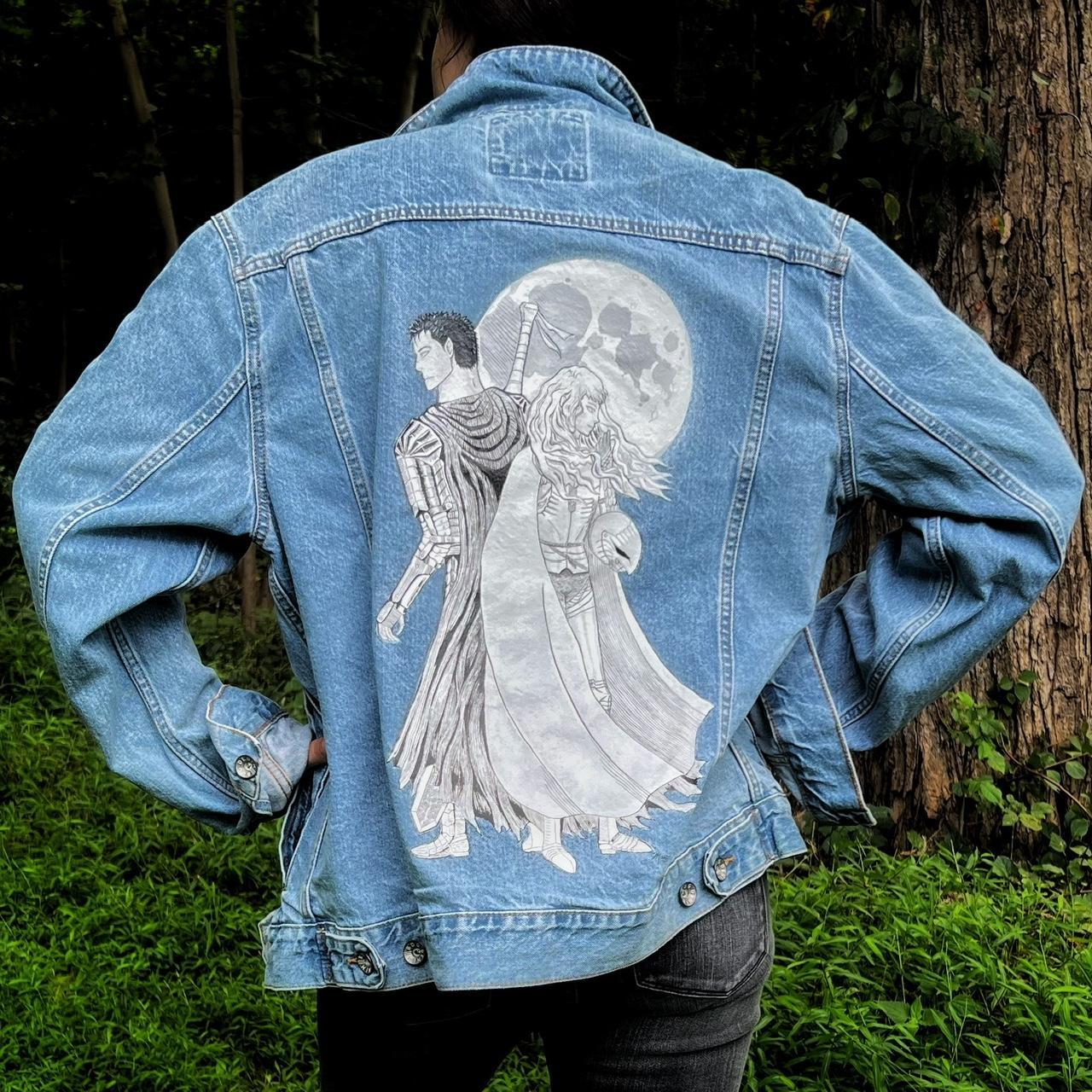 Denim jacket with painted back fashion