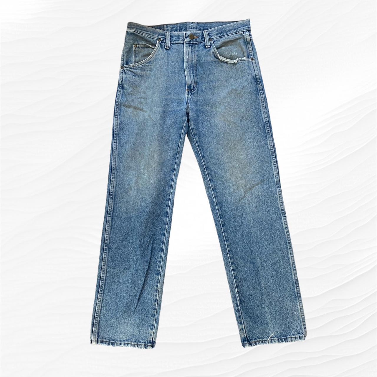 vintage wrangler jeans in light wash denim. size... - Depop