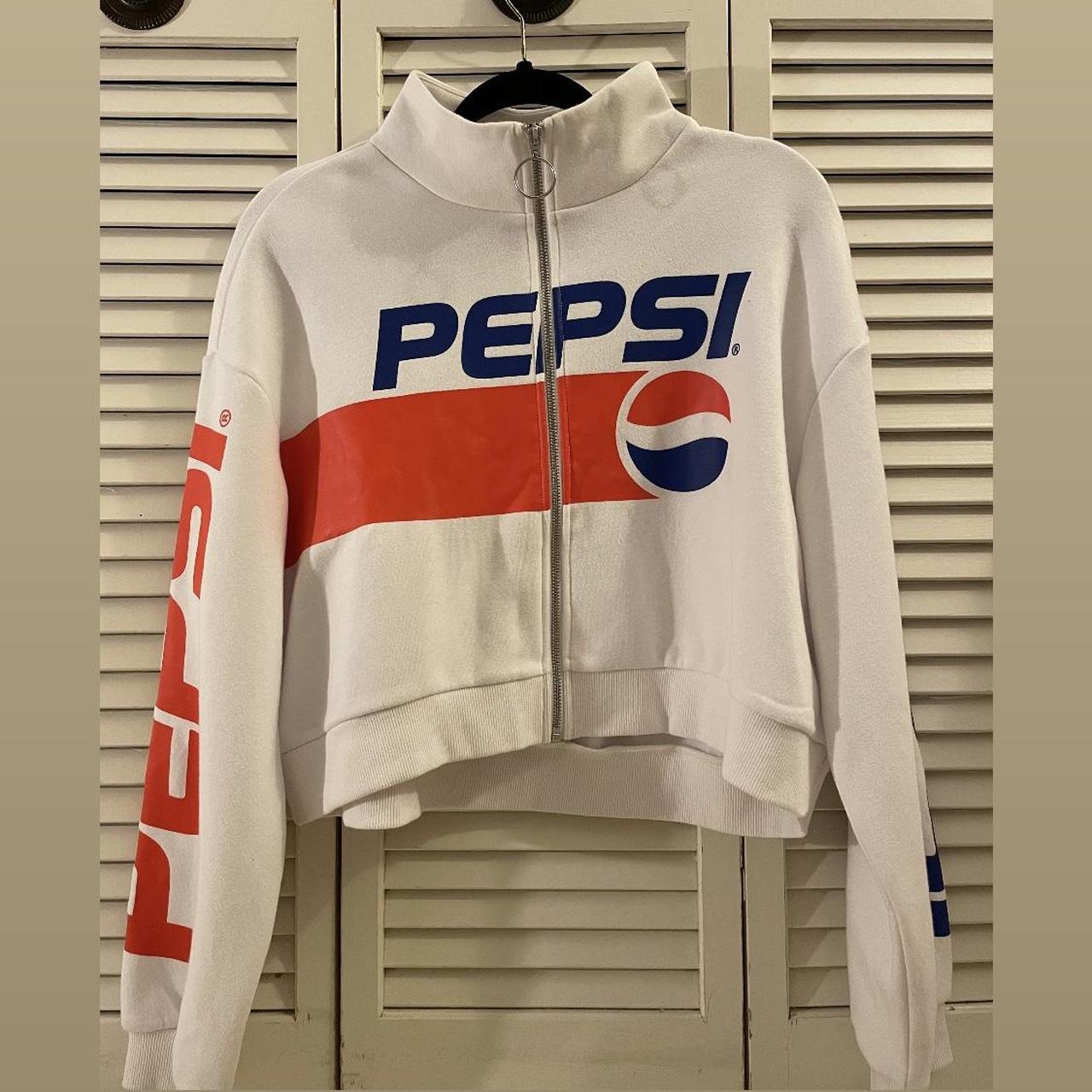 Pepsi white and red cropped zip up hoodie. Size. Depop