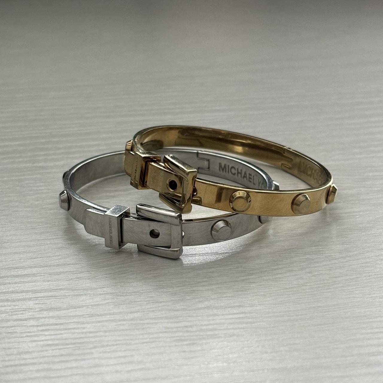 michael kors silver and gold buckle bangles set of