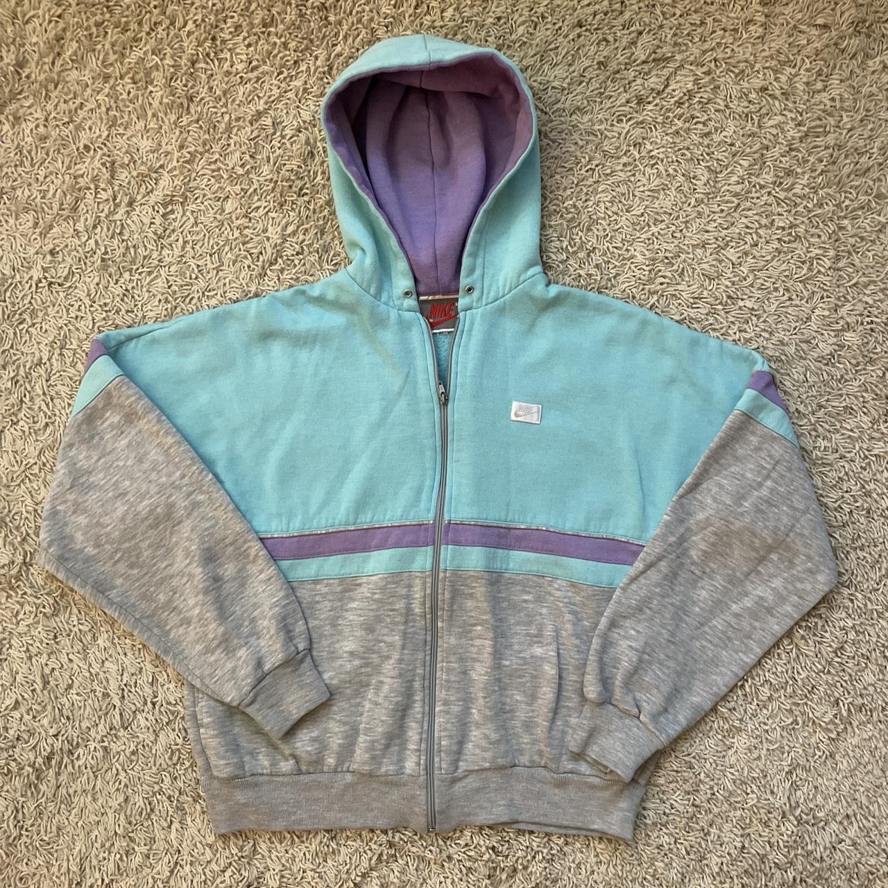 Vintage 80s Nike pastel hoodie Full zip. Tagged L... - Depop