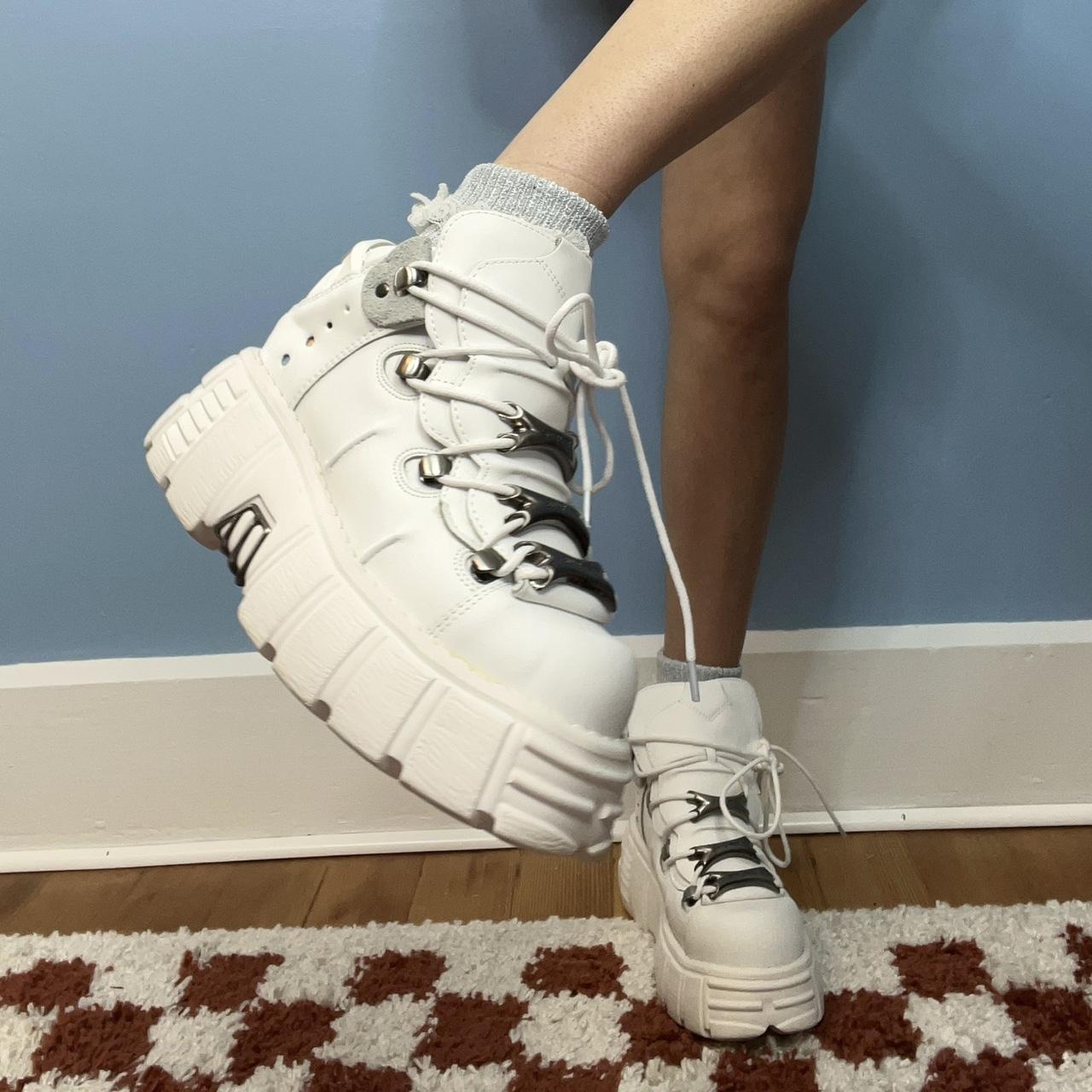 RETRO WHITE CHUNKY PLATFORM NEW ROCK SNEAKERS WITH... - Depop