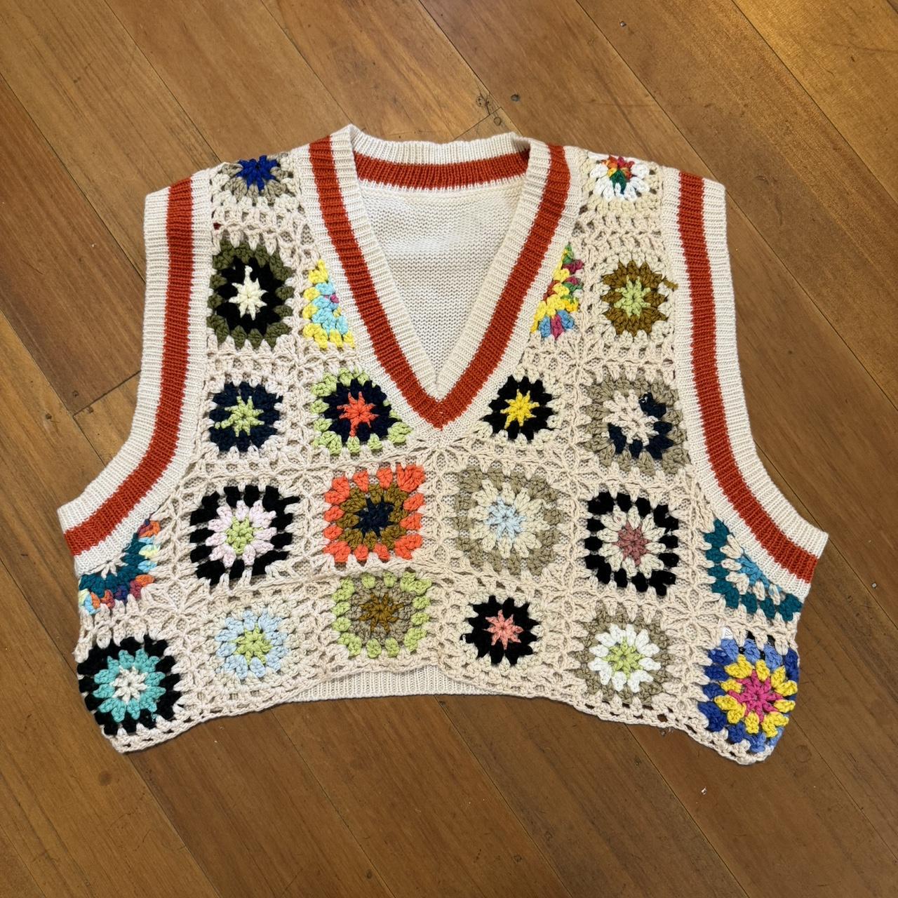 Vintage Cropped Crochet Sweater Vest - Depop