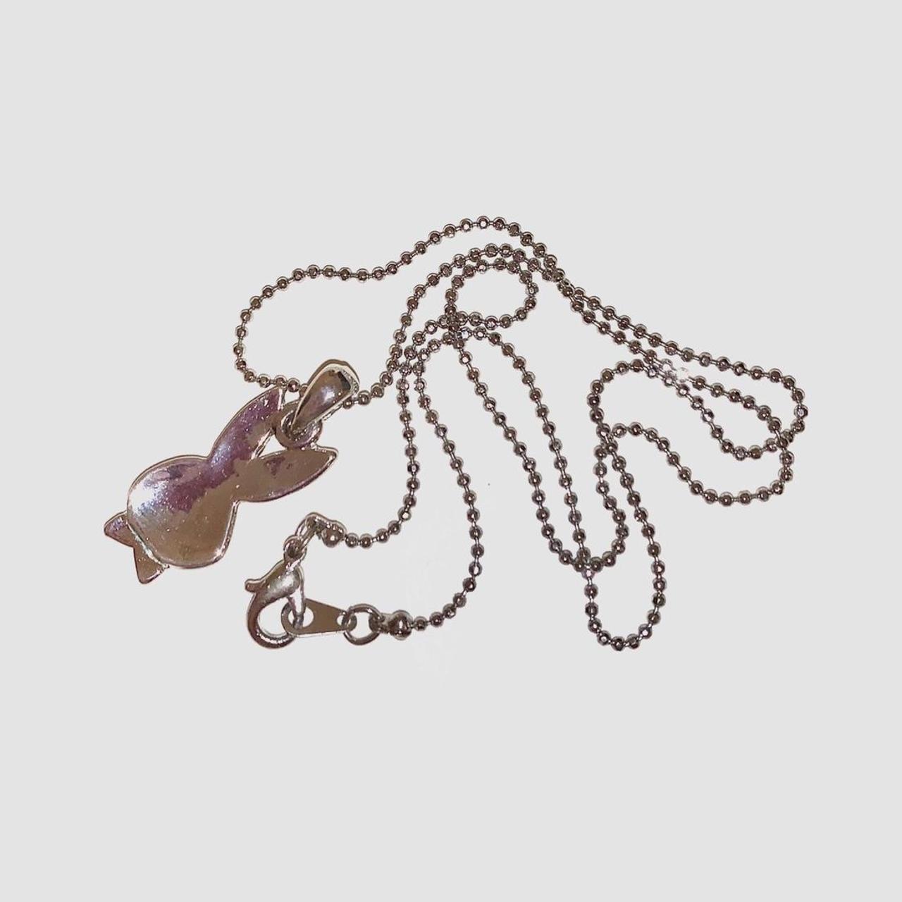 Vintage playboy necklace silver with pink... Depop