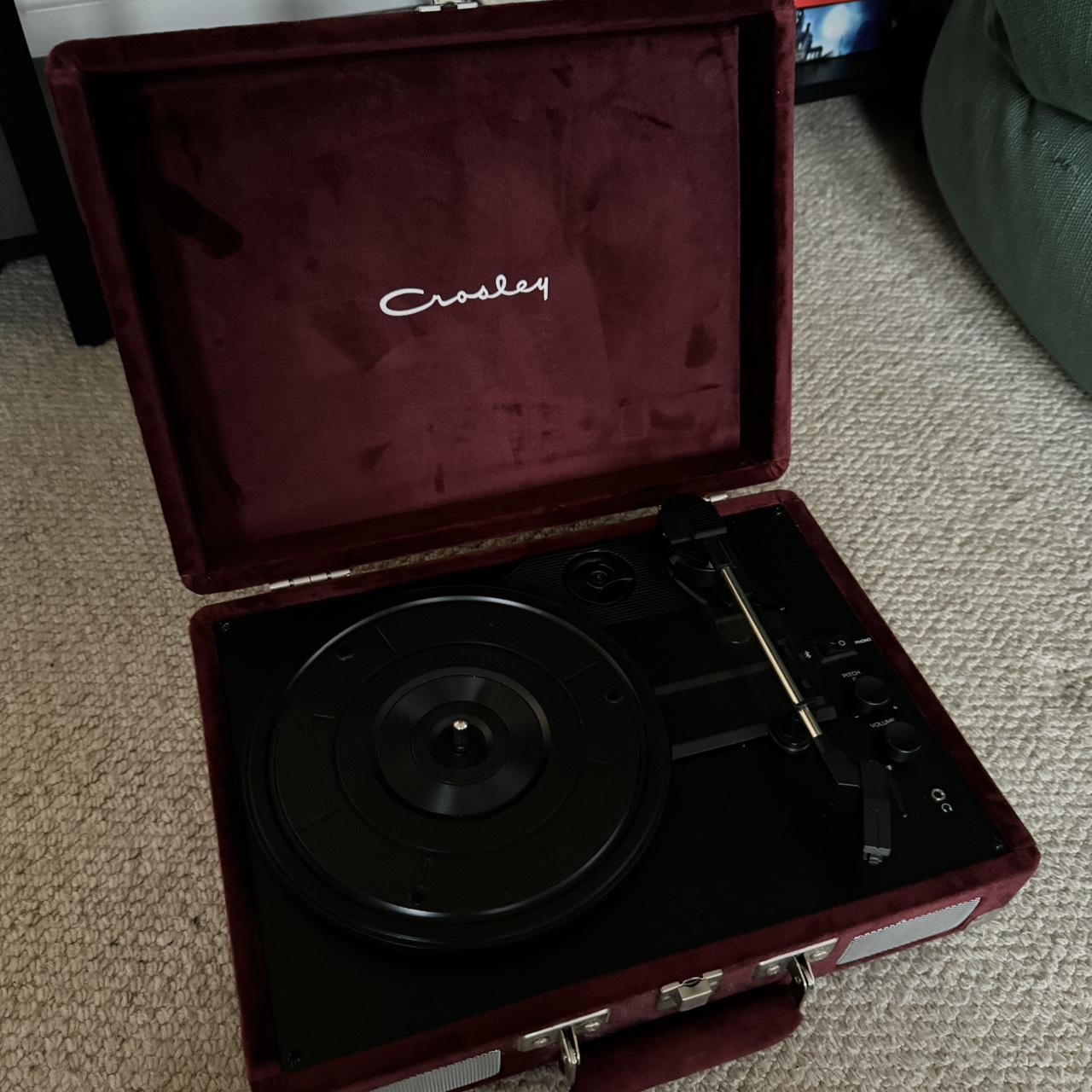 Pink corduroy Crosley record offers player