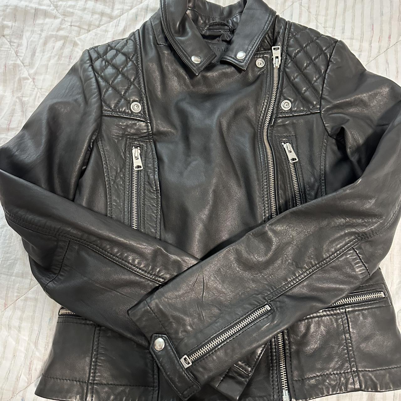 brand new all saints leather jacket never worn size... - Depop