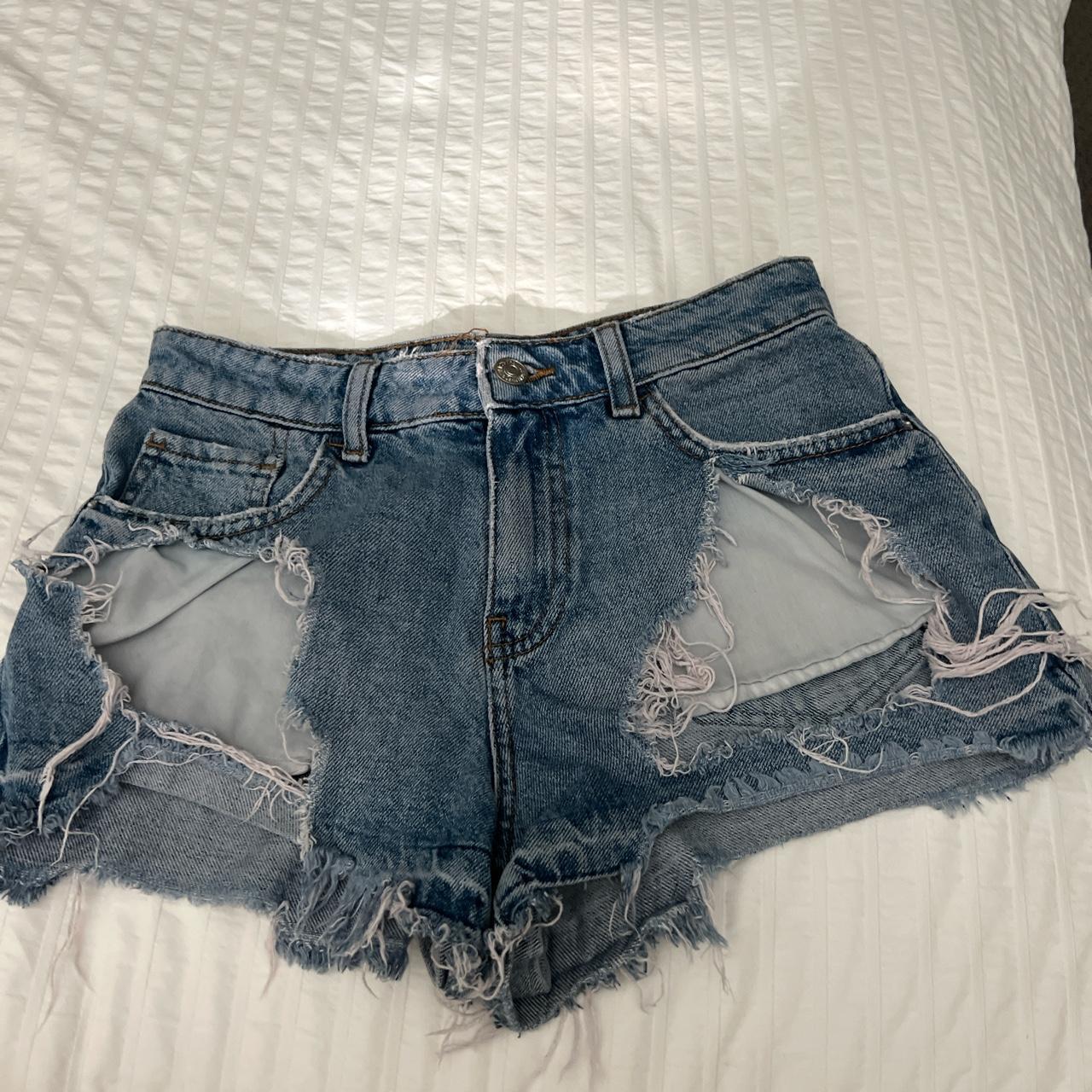 super cute denim ripped shorts brand new and worn once - Depop