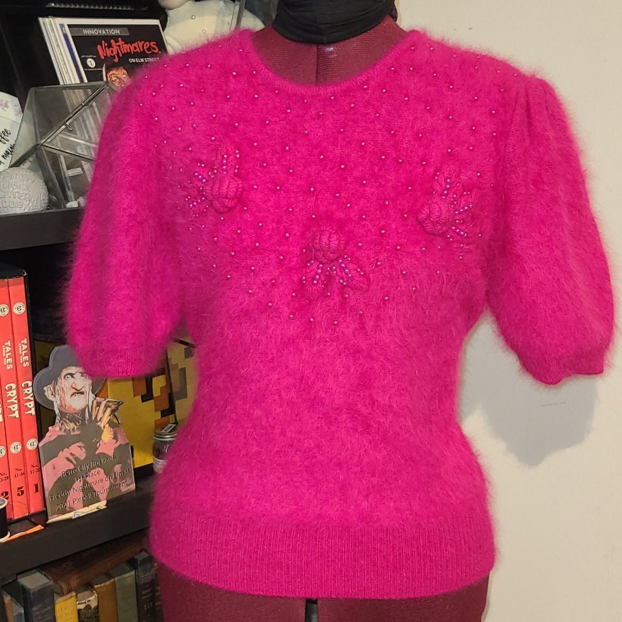 Vintage Pinup Sweater Girl HOT PINK Angora Depop