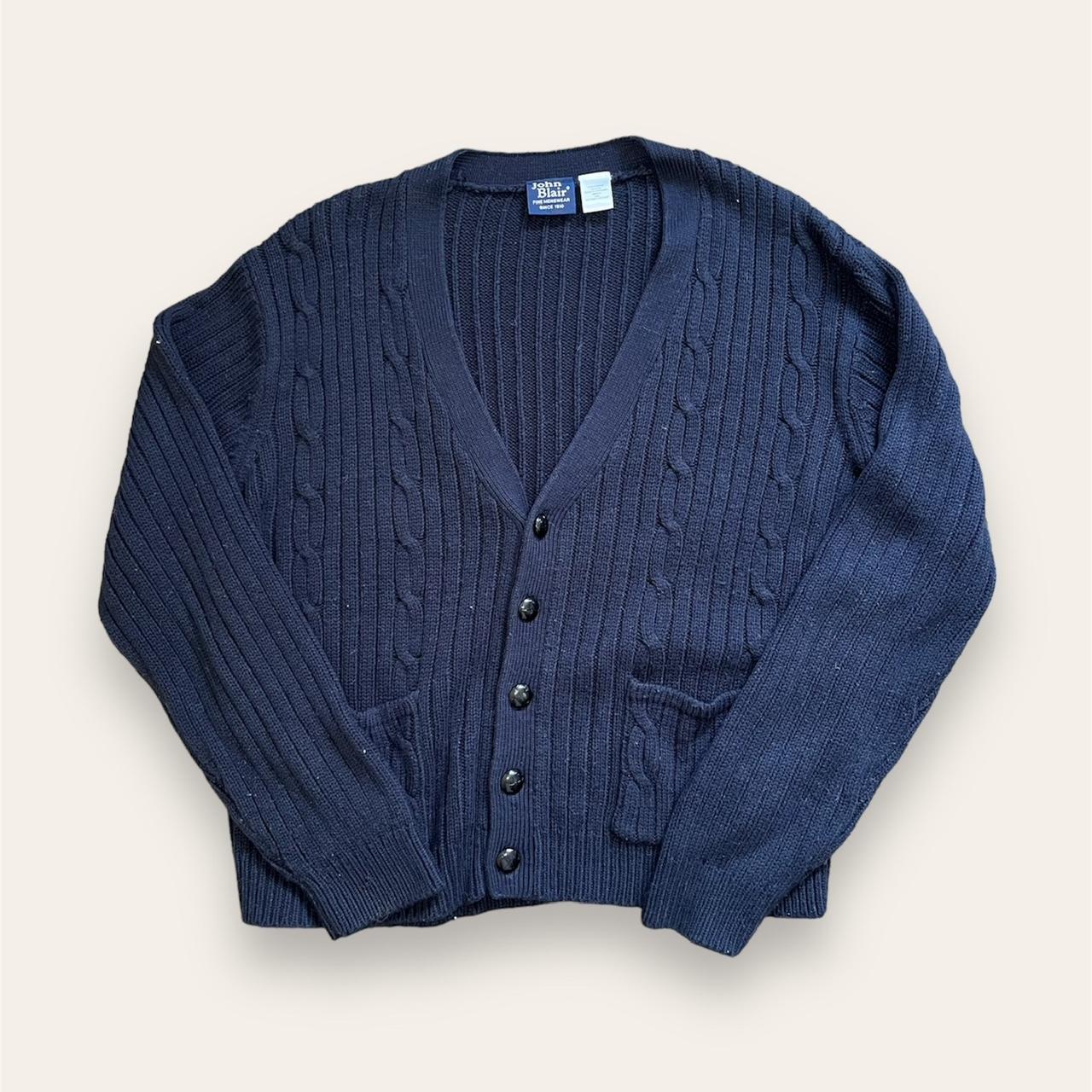 American Vintage Men's Navy and Black Cardigan | Depop