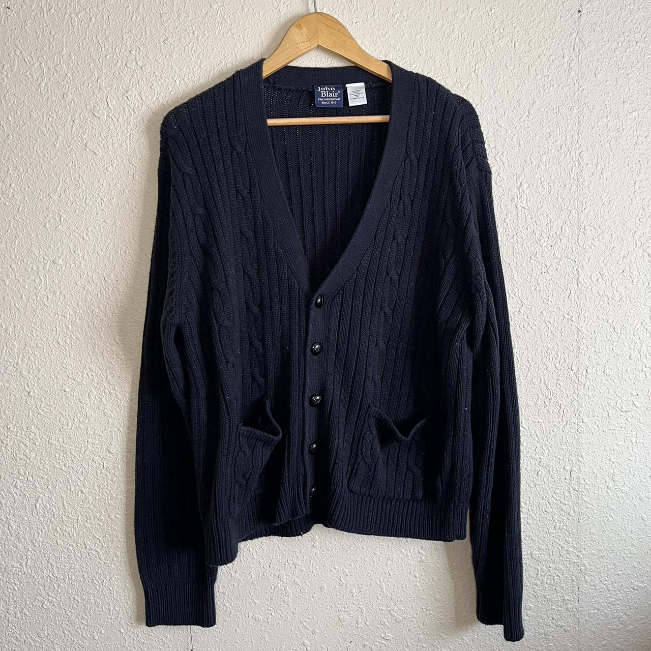 American Vintage Men's Navy and Black Cardigan | Depop