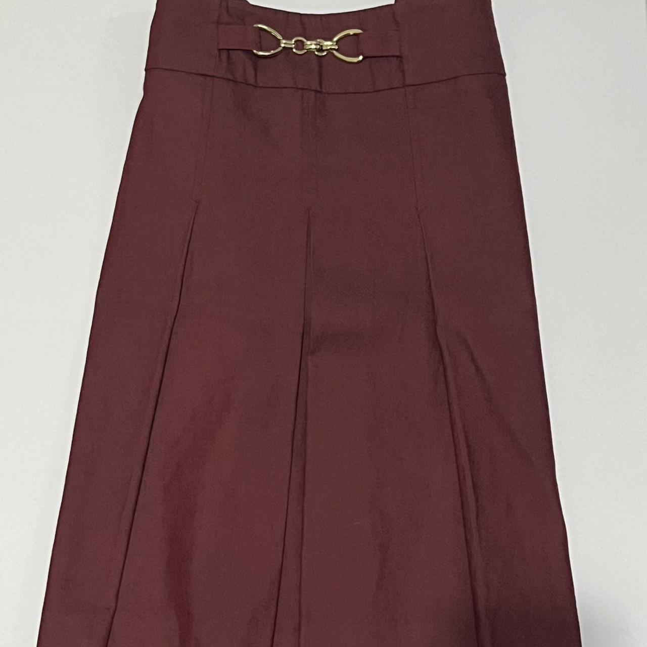 Burgundy pleated skirt with golden chain in the... - Depop