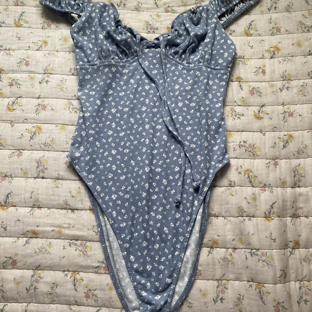Target Women's Blue and White Bodysuit Depop