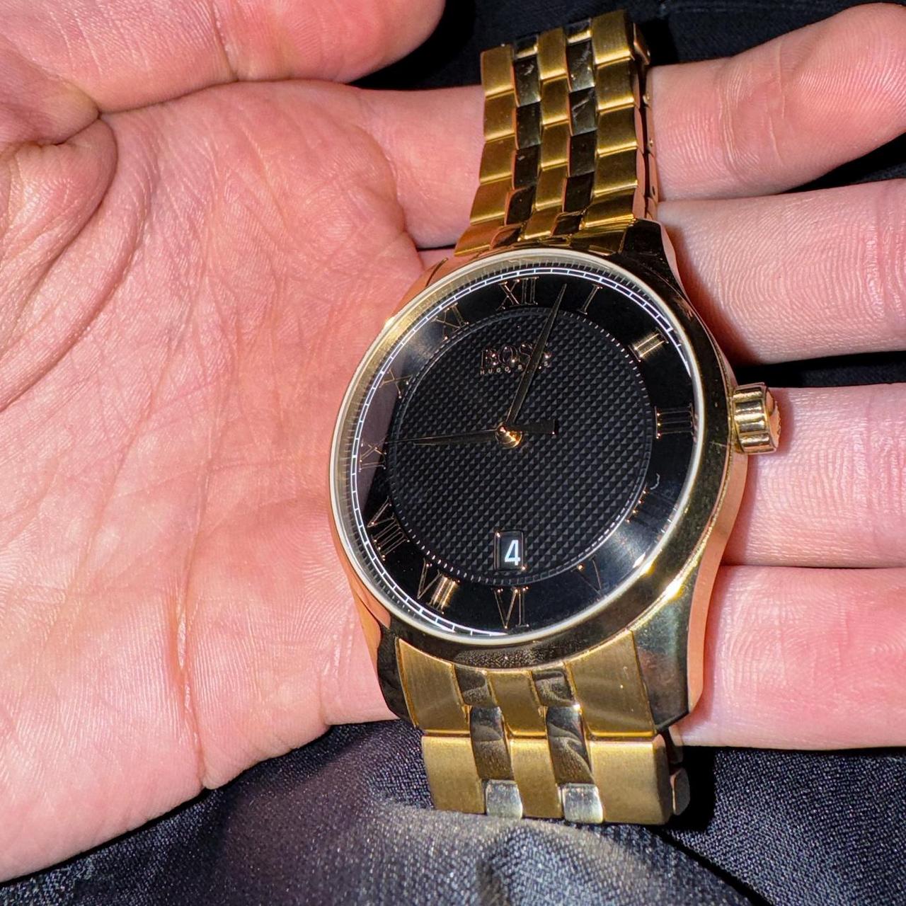 Gold Boss watch with black dial face Extra links Depop