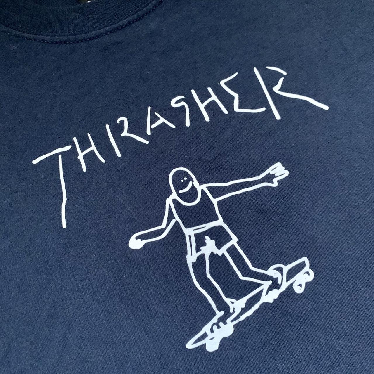 navy blue thrasher shirt