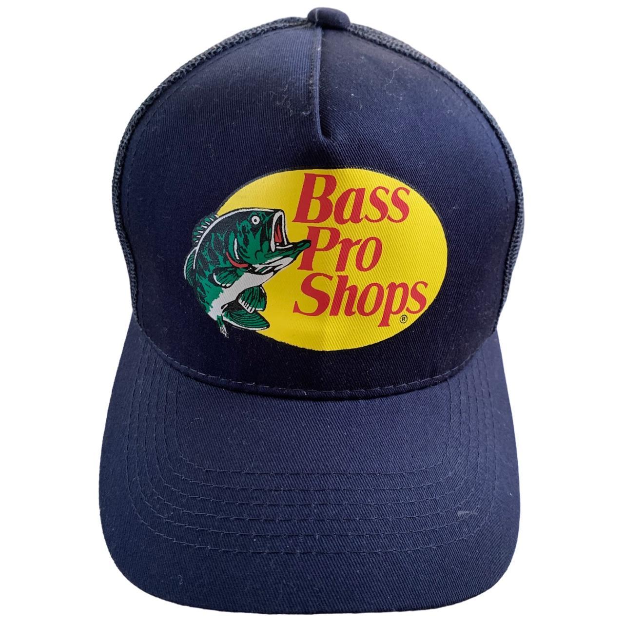 bass pro shops navy blue mesh trucker hat good - Depop